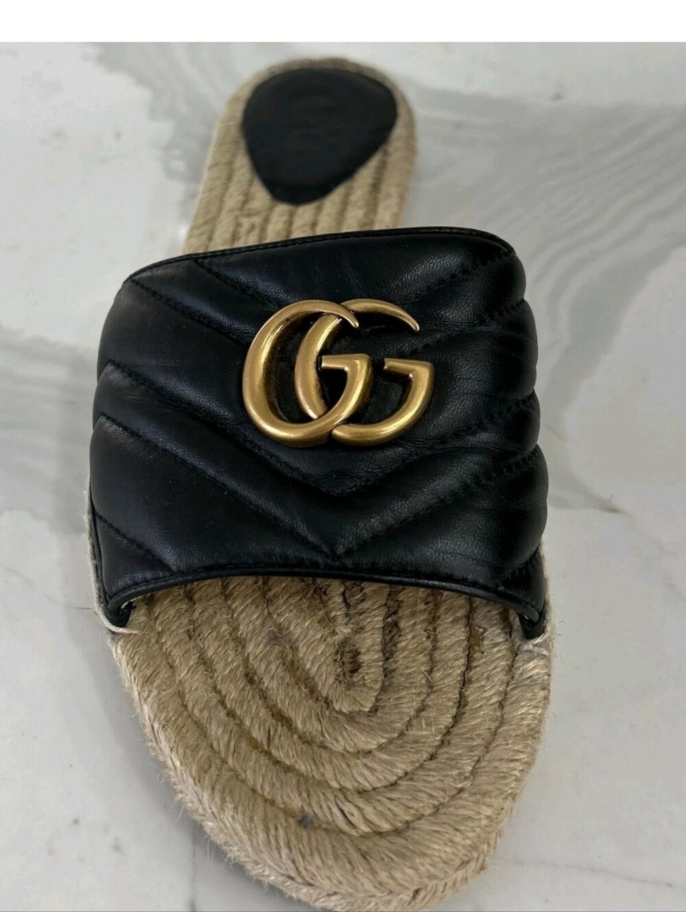 GUCCI Black Nappa Matelasse Gold GG Marmont Espadrille Slide Sandals 10 US = 41 - Picture 8 of 15